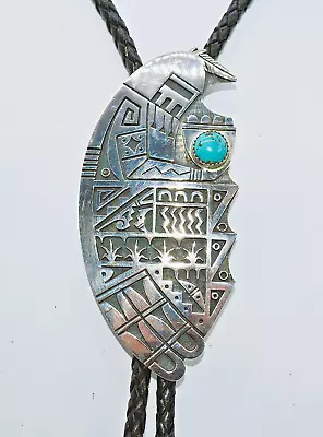 Chalmers Day Hopi Turquoise Sterling Silver Overlay Kachina Bolo Tie • $875