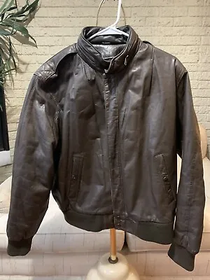 U2 Wear Me Out Brown Leather Varsity Bomber Jacket SIZE 42 Classic 80s Aviator • $34.97