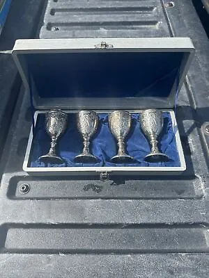 Vintage~Corbell& Co.~ Silver Plated Cordial Mini Goblets~Set Of 4 W/ Hard Case~ • £27.47