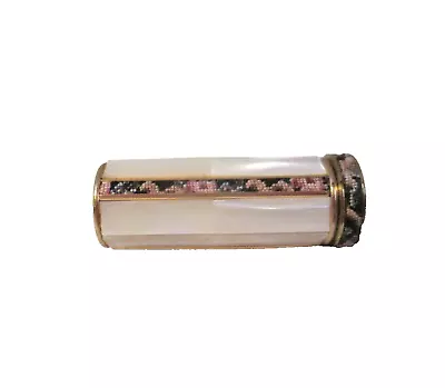 Vtg Inlay Mother Of Pearl & Tapestry Metal Lipstick Tube UNUSED Works Great! • $35