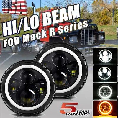 DOT 7'' Inch Round LED Headlights Sealed Hi/Low Beam Halo DRL For Mack R Series • $48.36