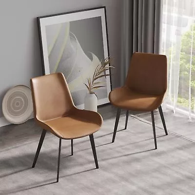 Set Of 4 Dining Chairs PU Leather Kitchen Accent Side Chairs W/Metal Legs W/Back • $322.99