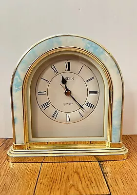 Vintage LINDEN Quartz Mantle Desk Clock Blue & White Marble Design • $66.50