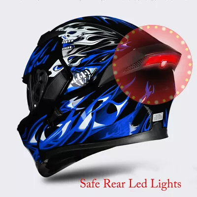 DOT Bluetooth Modular Motorcycle Helmet Dual Lens Flip UP Helmets+Safe Led Light • $99.83