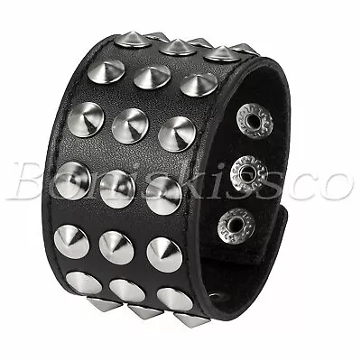 Men's Punk Rocker Gothic Heavy Wide Rivet Leather Wraps Cuff Bracelet Wristband • $8.99