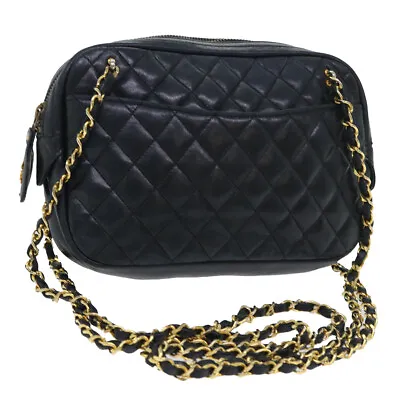 CHANEL Matelasse Chain Shoulder Bag Lamb Skin Black CC Auth Ar10252 • $670.32