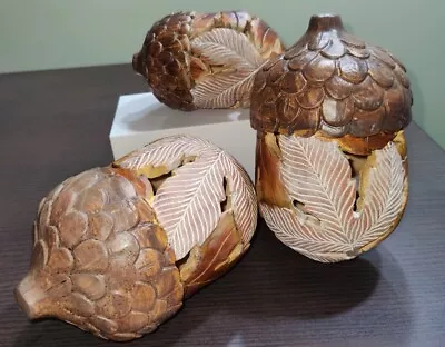 Wood Look Resin Large Acorns 3 Carved Details 2 Larger 1 Smaller Decor  • $44.24