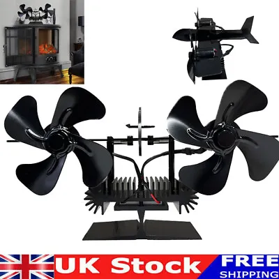 Double-Stove Fan For Fireplace Wood Log Burner Twin Blades Heat Powered Eco Fan • £39.99