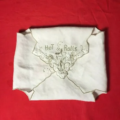 Vintage Bread Basket Liner Hot Rolls Linen Embroidered Napkin • $6.99