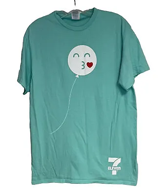 7-11 T-Shirt Tee M Medium 7 11 Promotional Blue Green Teal Balloon Heart • $13.25