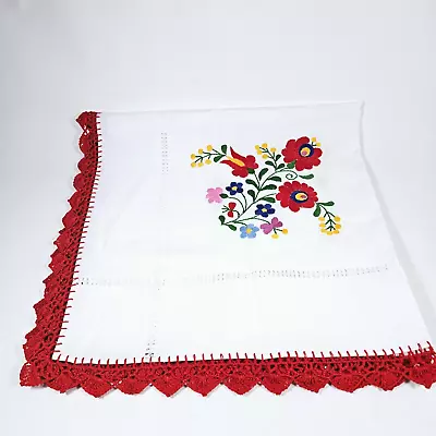 Vtg Original Hungarian Embroidery MATYO Tablecloth Topper  30.5 X30  • $34.95