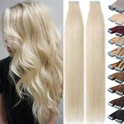 12-24Inch Blonde Tape In 100% Remy Skin Weft Human Hair Extensions Real Thick 8A • $16.83