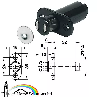 Hafele Magnetic Pressure Catch & Counterplate Black Push Catches 1.4kg Pull • £4.19