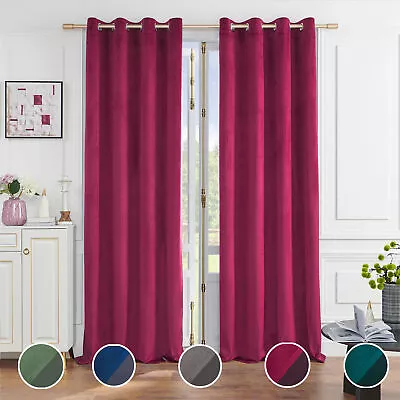 Topfinel Blockout Curtains 2 Pcs Thick Blackout Curtains Velvet Fabric Eyelet • $30.19