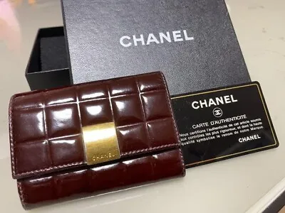 Authentic CHANEL Chocolate Bar Coco Mark 6-key Case Enamel Patent Leather Red • $162