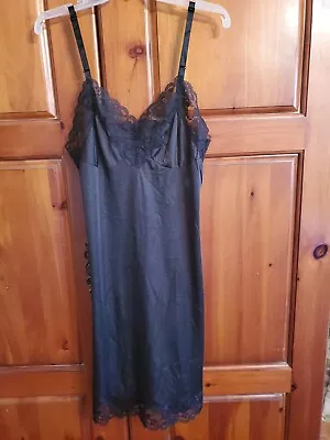 Vintage Lorraine Full Slip Lace-Trimmed Black Nylon  Size 36  Made In USA • $12
