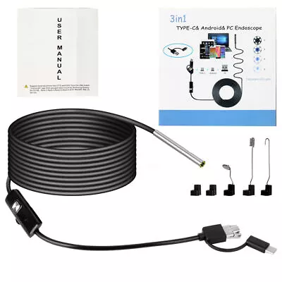 3in1 HD Industrial Endoscope 5.5MM USB Borescope Inspection Camera With 2M Cable • $13.99