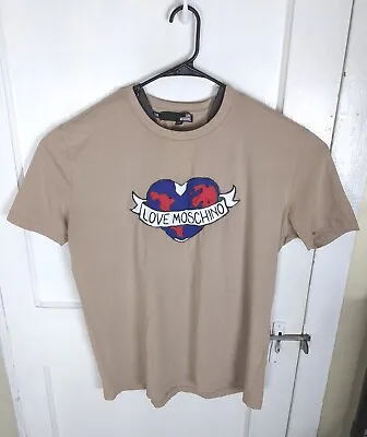 Love Moschino Beige Graphic Heart Logo Tshirt World Print 3XL (Fits XL) Designer • $42.50