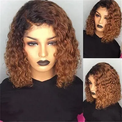 Ombre Color Short Curly Lace Front Hair Wigs Remy Brazilian Bob Wig • £17.96