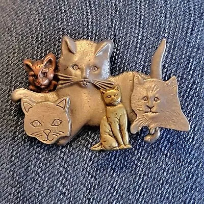 Vintage Mixed Metal Bunch Of Cats Brooch • $12