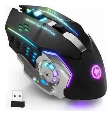 Silent Wireless Gaming Mouse Multi-Colour Backlit Rechargeable For Laptop PC Mac • £9.89