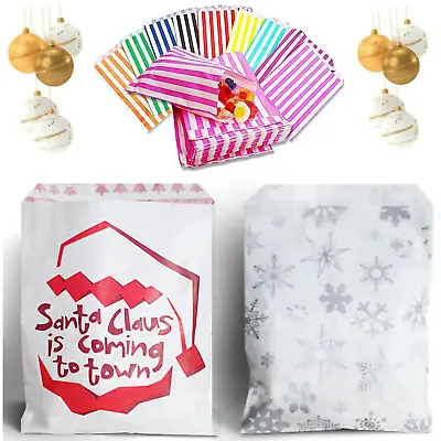 Christmas Santa Snowflake Party Gift Shop Paper Sweet Polka & Stripe Candy Bags • £3.15