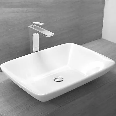 £68.10 • Buy Bathroom Wash Basin Sink Ceramic Countertop Large Gloss White Rectangle 590mm