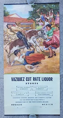 VINTAGE 1950's MEXICAN ADVERTISING POSTER - CHILDREN PLAYING - BULL RIDING • $18.99