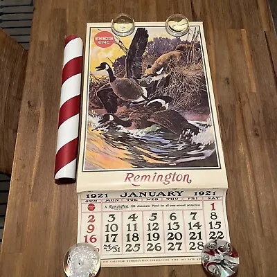 Reproduction 1983 Remington Arms Calendar Poster Fox Chase Geese • $55