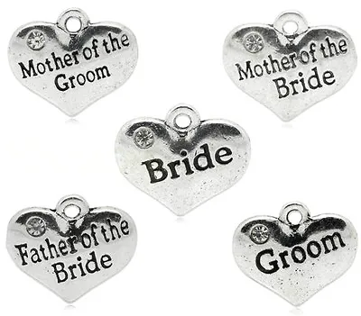 1 Antique Silver Message Wedding Or Family Heart Charm Pick Your Choice Of Title • £1.49