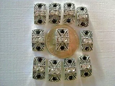 2 Two Hole Slider Beads Marcasite Panels Clear & Black #11 • $6.95