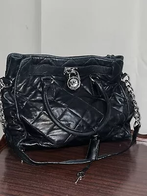 Michael Kors Large Hamilton Quilted Shoulder Bag Handbag With Lock &Key Black • $48