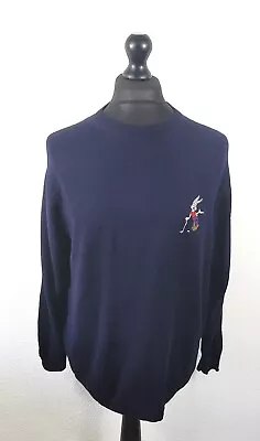 Vintage Golf Jumper Bugs Bunny M&S St Michael Lambswool Mens Medium Navy Blue • £15