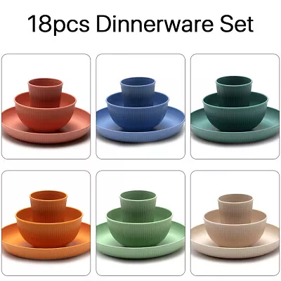 $34.59 • Buy 18Pcs Wheat Straw Dinnerware Sets For 6, Unbreakable Colorful Plates Bowls Cups
