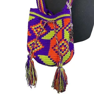 Wayuu Mochila Crossbody Bucket Bag ☆ Drawstring Fringe ☆ Made In Columbia • $26.49