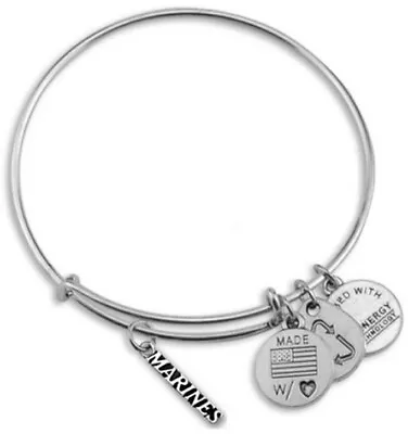 Marine Corps Charm Bracelet Silver MARINES 4 Charms Mom Wife Girlfriend Daughter • $7.97