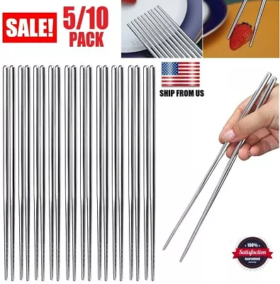 20× Reusable Non-Slip Design Chinese Korean Stainless Steel Chopsticks Gifts US • $8.36