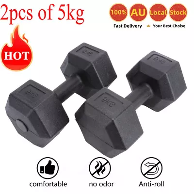 $34.99 • Buy 2 X 5kg Hex Dumbbell Home GYM Exercise Equipment Weight Fitness 10kg