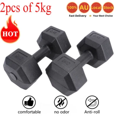 $34.99 • Buy 2 X 5kg Hex Dumbbell Home GYM Exercise Equipment Weight Fitness 10kg