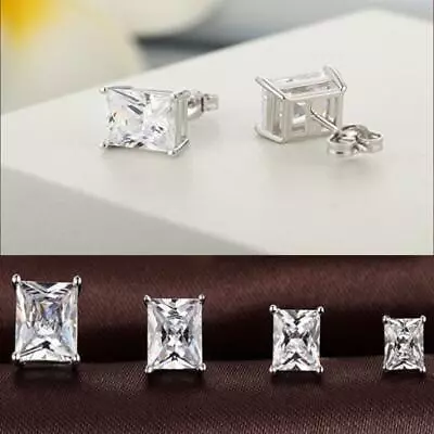 £2.99 • Buy Men Women Stainless Steel Cute Diamond Cut Square Crystal Ear Stud Earrings