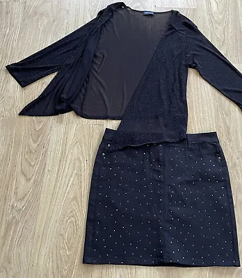 Bnwt Next Size 14 Black Denim Sequin Skirt & Saloos Semi-sheer Cover Up Cardigan • £13.99