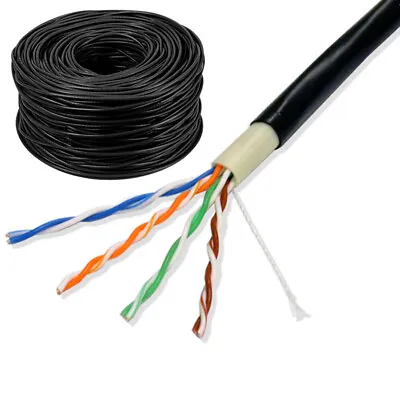 £25.94 • Buy External Cat 6 Outdoor Network Cable UTP 4Pair 23AWG Ethernet LAN Lead Black Lot