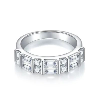 925 Sterling Silver Full Baguette D Color Moissanite Eternity Ring For Women Men • $80.70