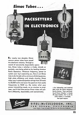 $9.99 • Buy 1953 Eimac Tubes, Vacuum Triode, Thetrode & Pentode Tubes Original Ad