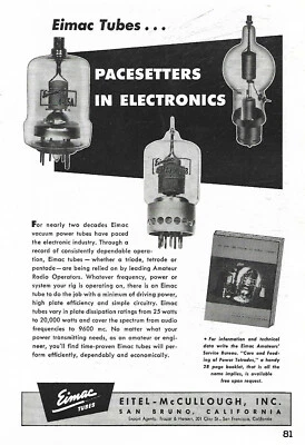 $9.99 • Buy 1953 Eimac Tubes, Vacuum Triode, Thetrode & Pentode Tubes Original Ad
