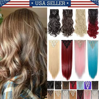 Mega Thick 8PC/Set Standard Weft As Human Hair Full Head Clip In Hair Extensions • $11.99