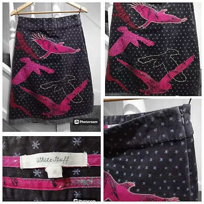 White Stuff Grey Velvet Skirt With Applique Pink Eagles Birds Size 8 • £14.99