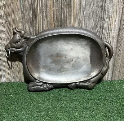 Vtg Heavy Cast Iron Pan Steak Fajita Sizzler Bull Cow Shaped Cattle Plate • $24.99