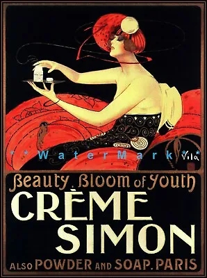 Creme Simon 1925 Paris France Ladies Beauty Vintage Poster Print Powder Soap  • $26.89