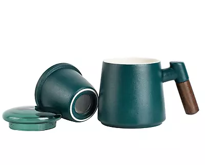 13.5 Oz Porcelain Tea Mug With Infuser And Lid / Ceramic Tea Infuser Mug Green • $24.95